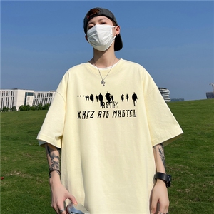 230克纯棉落肩宽松短袖白墨印花T恤B219A-T2512-p25限38图片