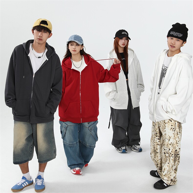 抖音得物高品质全棉二开380克重磅美式秋冬连帽开衫卫衣外套HM01，男装卫衣，电商A486