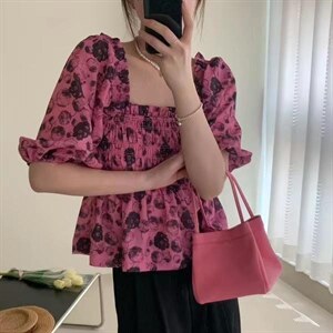 法式方领泡泡袖连衣裙夏季设计感小众温柔高级感初恋茶歇裙子图片