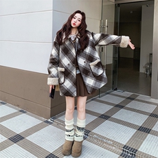 xian货新款羊羔毛格子呢大衣AD923-P205K298，女装毛呢外套，2B187