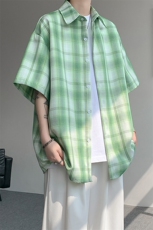 8XL-M格子短袖衬衫男夏季薄款DK制服衬衣JK学院风半袖外套DC28004，男装T恤，电商B312