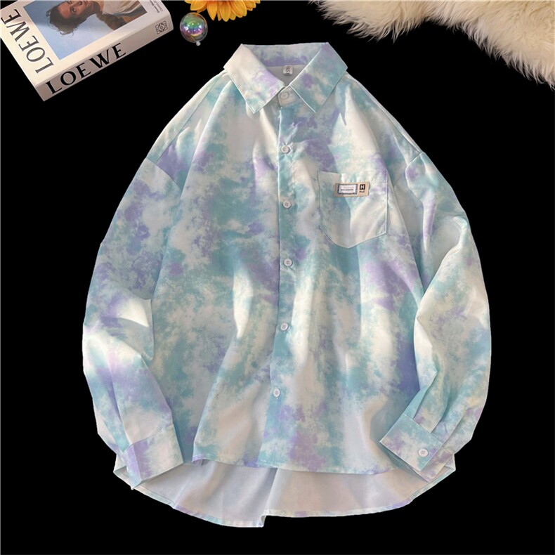 XZ-230-1CS231新平铺简约风宽松百搭水墨扎染休闲长袖衬衫P50控68，男装衬衫，星座230-1