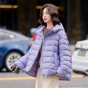 现货紫色排骨款泡芙羽绒服女宽松休闲连帽厚款冬季外套图片