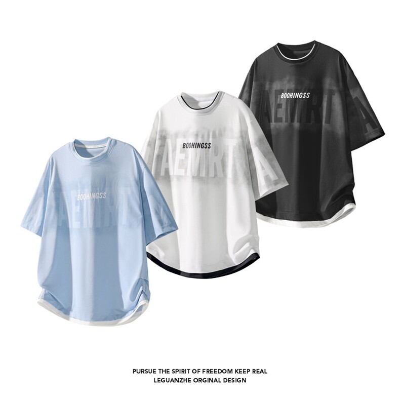 2025 夏季新款 白底印花假两件冰丝T恤M-5XL HT25449-P35图片