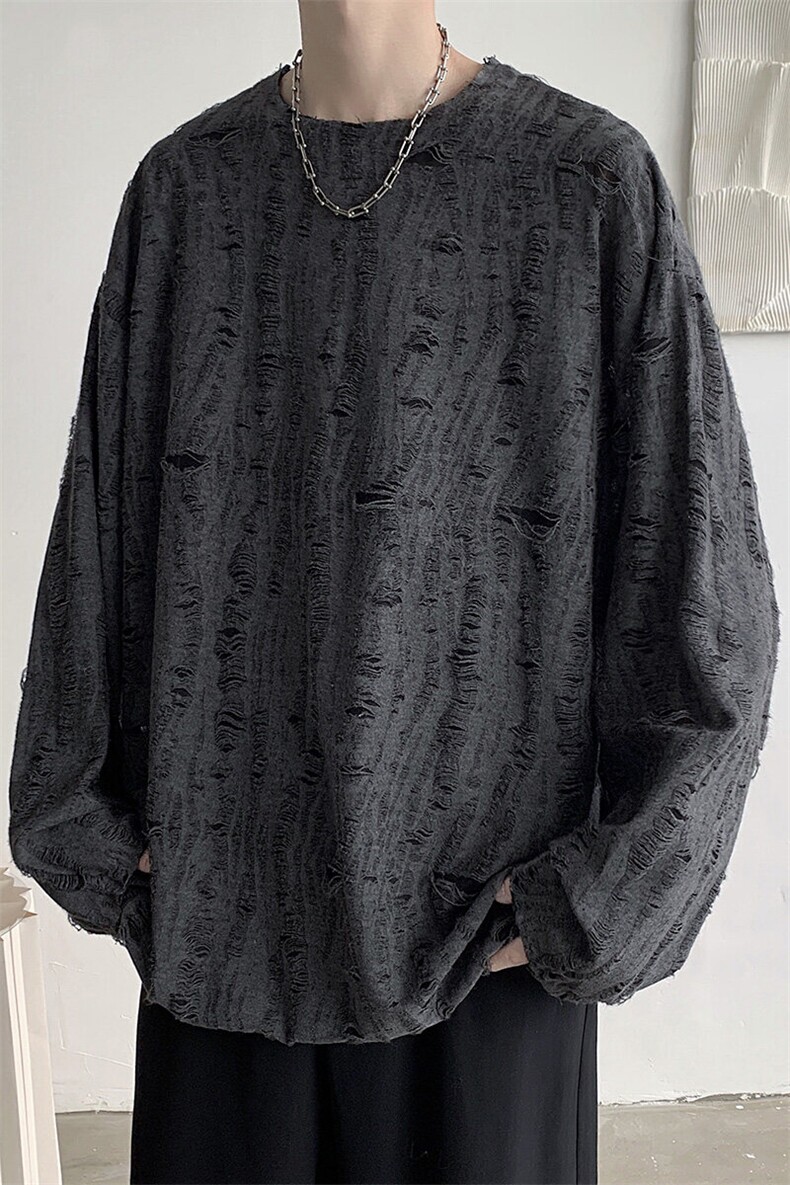 情侣宽松休闲复古个性上衣经典风破洞设计潮牌T桖HY263TP35控48,男装T恤,电商A102B