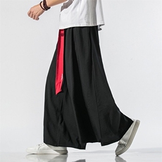 宋裤改良日常夏风情侣中性款绣花汉服飘逸直筒阔腿裤K90/P85，男装休闲裤，钱塘713