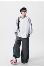 可二开美式POLO衫大码M-5XL拼接V领球衣长袖T恤男CX78111P45控69，男装Polo衫，星座226-1