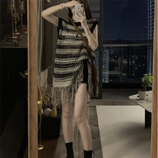 缕空针织吊带背心女2025年夏季法式高级感小众外搭中长款无袖马甲，女装连衣裙，星座506A