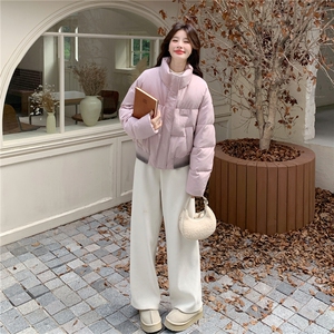 韩系chic针织领粉色羽绒服女冬超火好看高级小众漂亮短款加厚外套图片