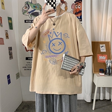YT26180-P30亚麻短袖t恤男大码五分袖男宽松七分袖海报风，男装T恤，电商A040