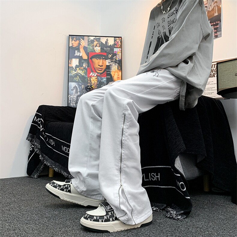 男士牛仔裤高街vibe拉链开叉痞帅潮牌直筒微喇长裤GN1607-P55,男装牛仔裤,星座1001-1