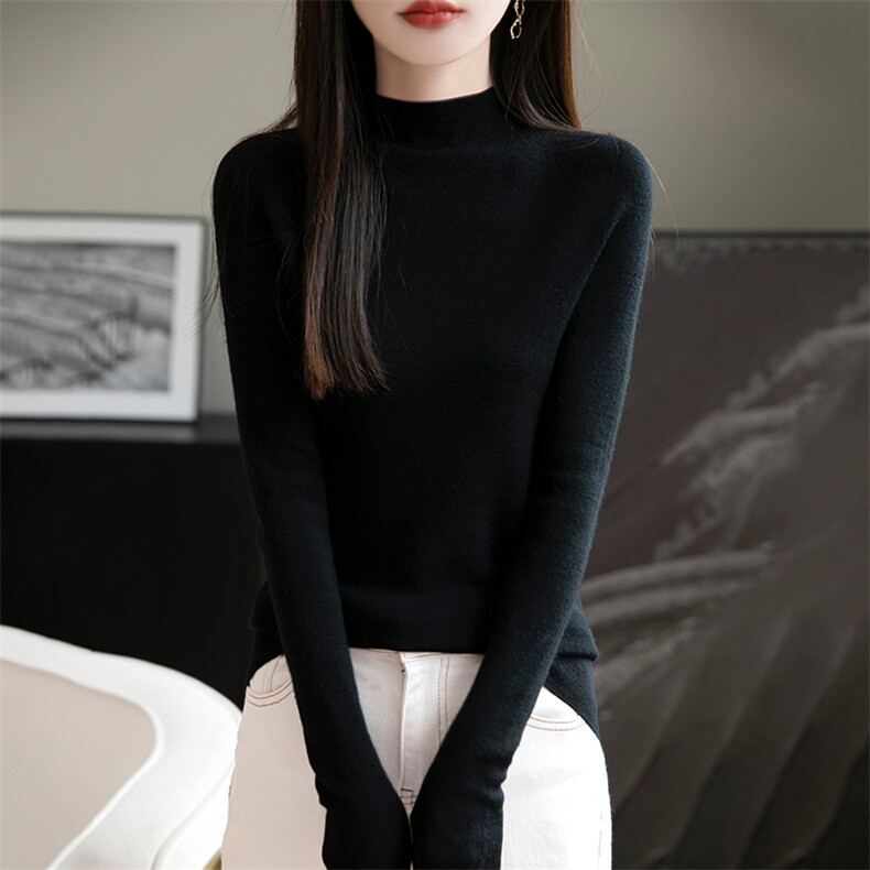 韩版保暖时尚显瘦气质套头半高领羊毛衫2024年秋季,女装羊毛衫,朝思羊绒