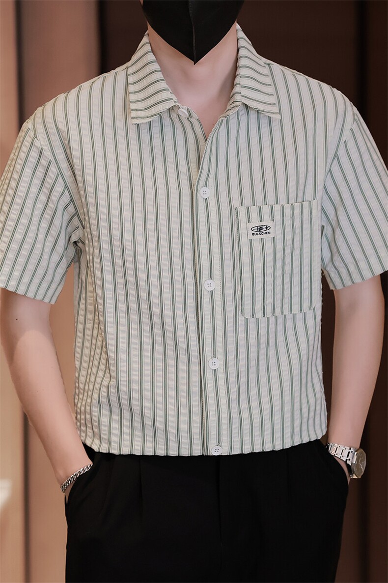 大货条纹衬衫男短袖夏季2025新款帅气衬衣C317-C803-P50,男装衬衫,电商C317