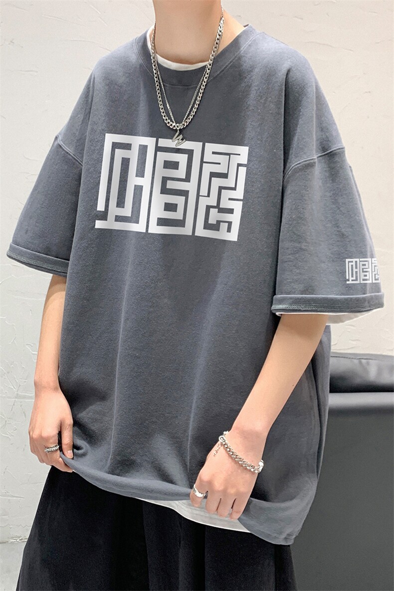 200g抖音质量夏新款短袖T恤美式复古街头五分袖男T6001P28控45,男装T恤,电商A268A