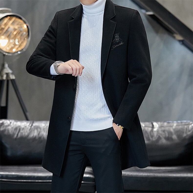 2021秋冬装新款大衣男中长款毛呢风衣韩版绣花大码外套F1961-P165，男装毛呢大衣，星座217-4