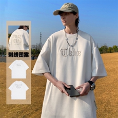 240克麂皮绒短袖T恤大码宽松重磅刺绣男T109-1-T2311-P32，男装T恤，星座109-1