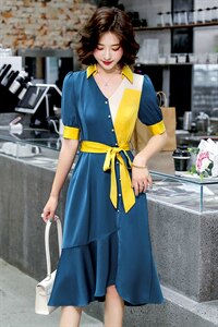 《主打款》简约百搭时尚休闲中长款修身显瘦拼色，女装连衣裙，海爱依仁