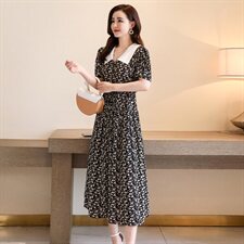 简约时尚潮流连衣裙短袖2021年夏季中长款休闲优雅，女装连衣裙，贵人树