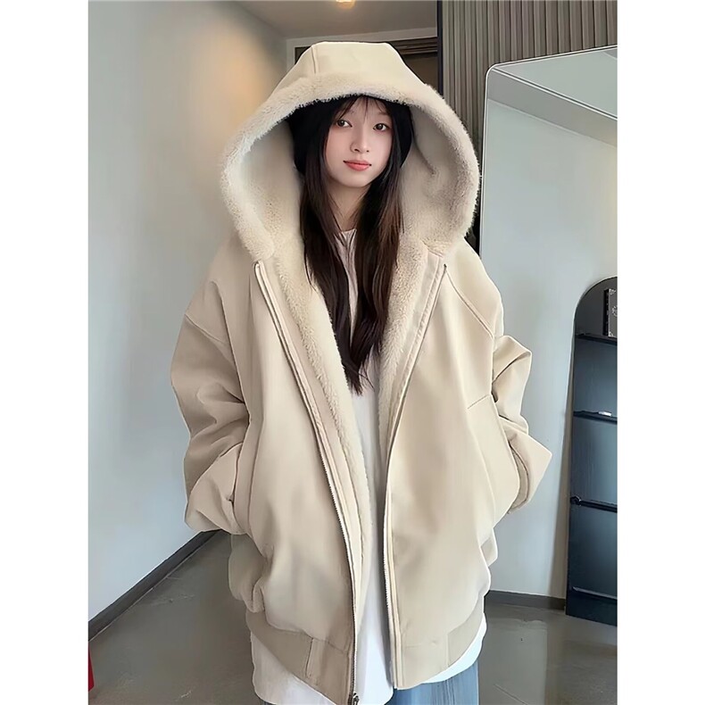 慵懒荔枝纹皮座山雕仿兔毛棉衣新款时尚百搭ins潮外套LJG033-P90图片
