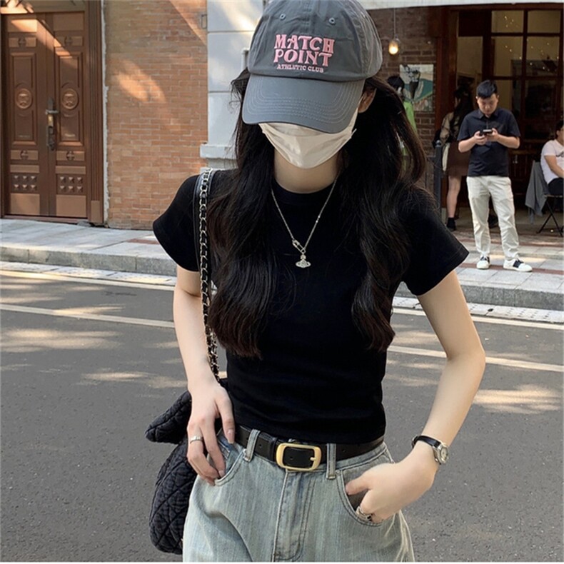 ZT5935-P35正肩短袖T恤女夏季短上衣辣妹紧身露脐显瘦打底衫,女装T恤,电商B245