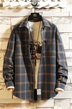 2021日系白墙风秋季新大码男格子纽扣宽松翻领衬衫C508-P40，男装衬衫，电商A001