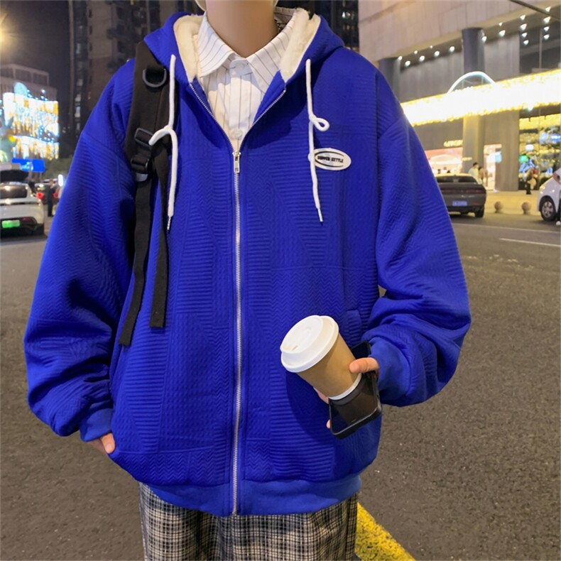 WY6113J/加绒P75连帽卫衣男宽松外套男上衣羊羔毛加厚加绒卫衣,男装卫衣,电商A141