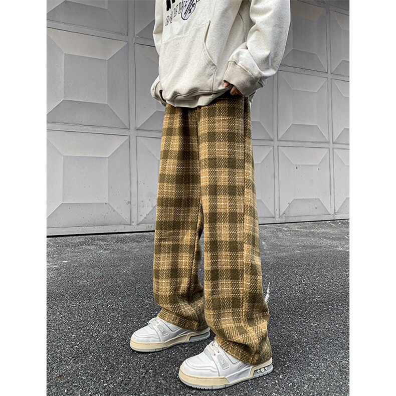 8XL-M特大码加厚毛呢料格子休闲裤宽松直筒长裤子男裤毛呢裤K946,男装休闲裤,电商D206-1