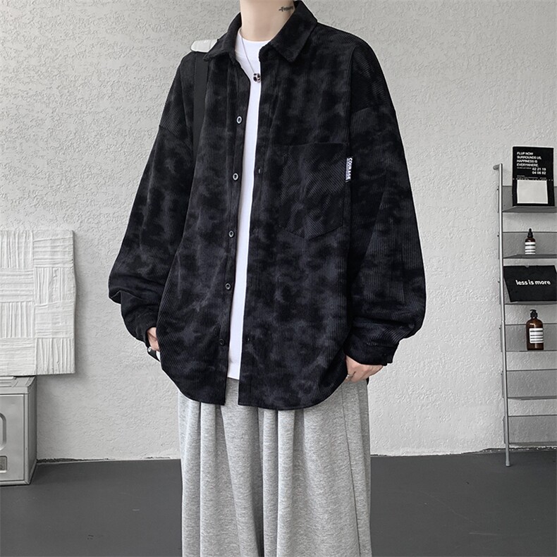 衬衫男秋季新款港风宽松大码灯芯绒扎染长袖衬衫CS8108-P42,男装衬衫,星座214-3