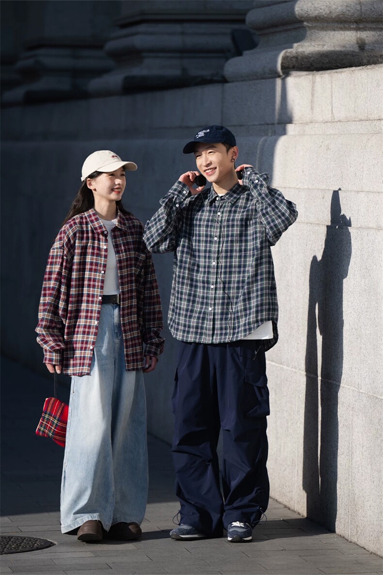 网图2026春季新款格子大码撞色长袖衬衫男C6382特P30建议零售价78,男装衬衫,电商A001-1