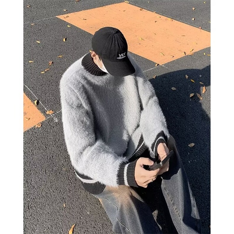半高领条纹毛衣男冬季马海毛慵懒风针织衫潮牌宽松MY265-P58,男装针织衫/毛衣,星座1109-3