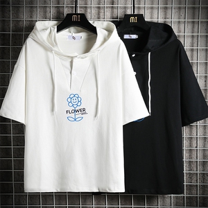 连帽短袖t恤男大码胖子带帽五分袖中袖 网格挂拍 LD54274-P45图片