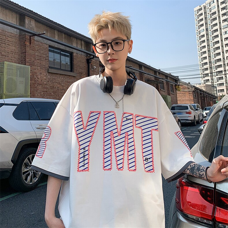 ！2025夏季新款男士假两件短袖T恤潮牌半袖T2401P35控58图片