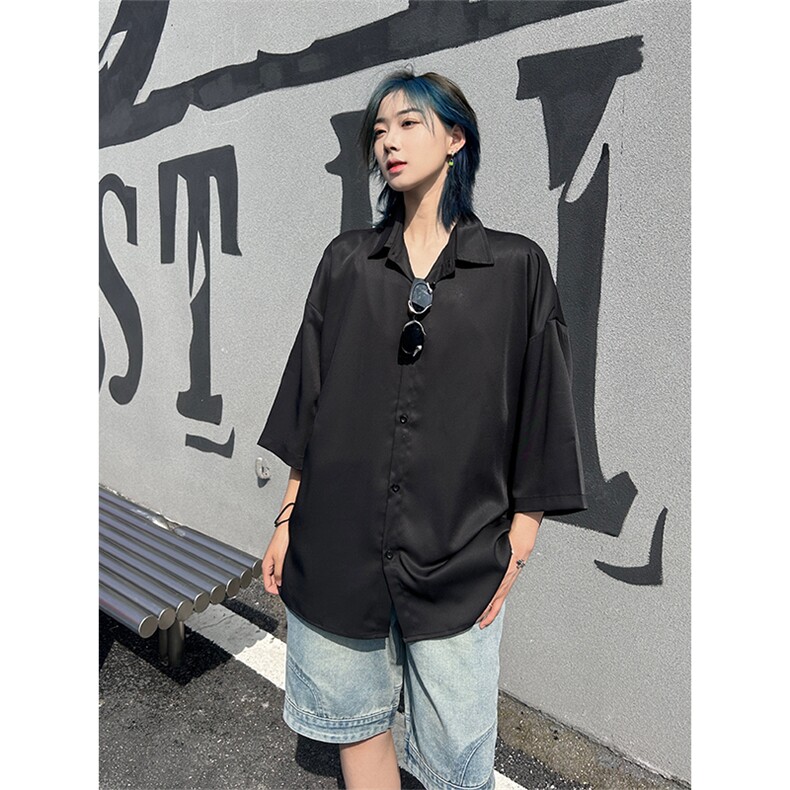 港风大码网红凉感宽松翻领短袖衬衫男女XZ213-CS8804-P35控58,男装衬衫,星座213