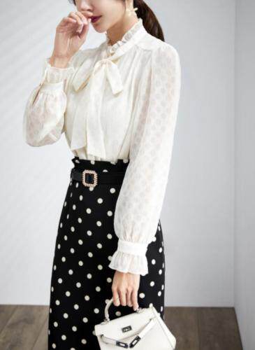 现货【压皱雪纺飘带韩风淑女衬衣】，女装，苏诗丁