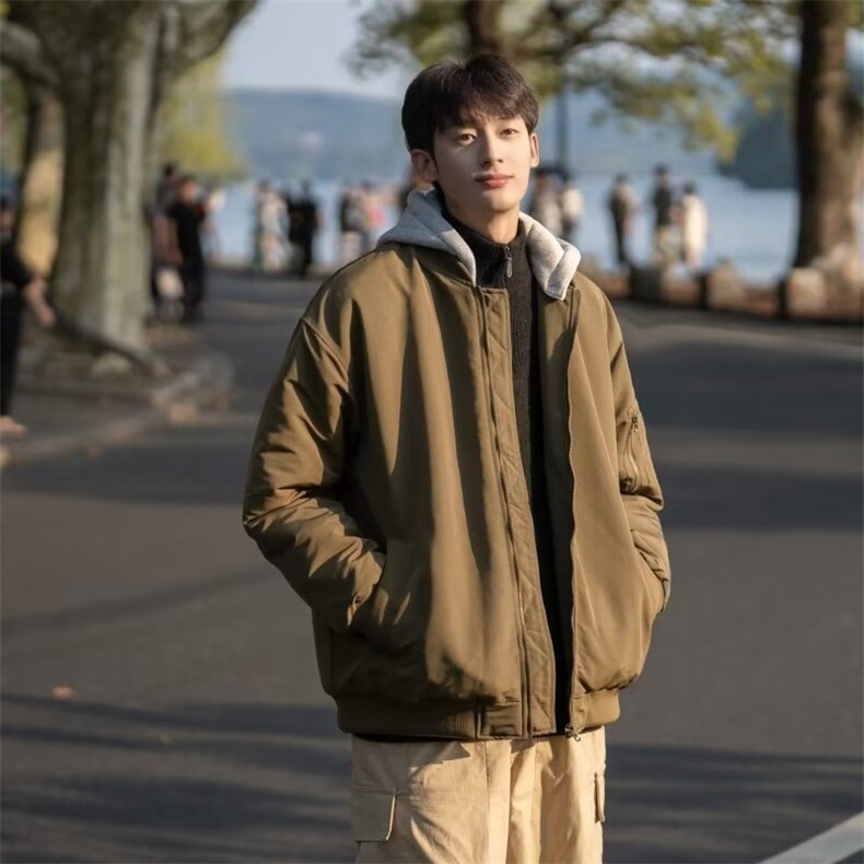 棉服男潮流加厚潮牌假两件冬款高街韩系棉衣外套冬装棉袄图片
