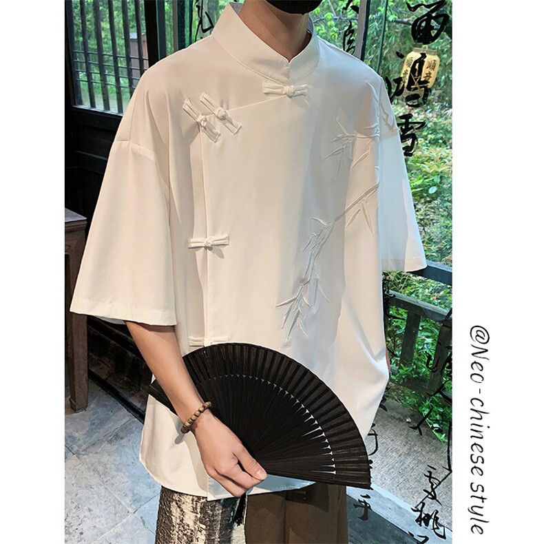 特批P30无差价25夏新中式盘扣冰丝凉感潮流五分短袖衬衫男CD2291,男装T恤,电商A001