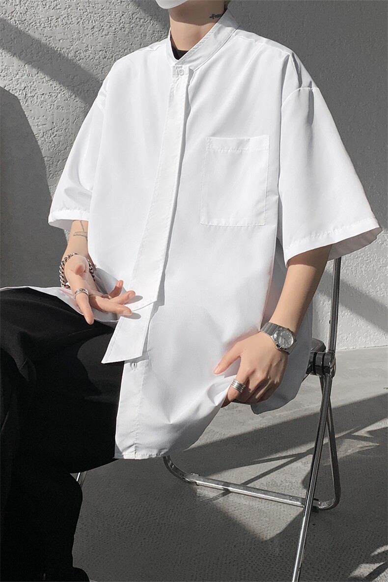 明星私服学院风条纹衬衫搭配可拆卸领带英伦风条纹打底衬衫P38,男装衬衫,电商B319