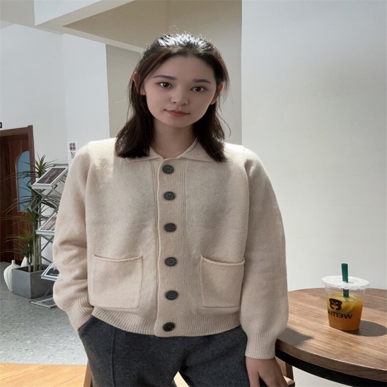 时尚百搭女装羊毛衫POIO领六扣开衫显瘦修身外套,女装羊毛衫,泰沅羊绒