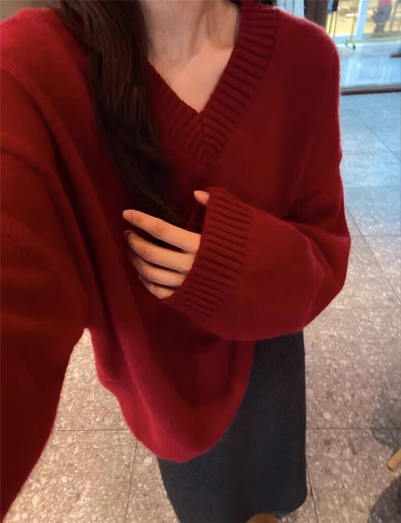 2025年秋季时尚百搭通勤简约休闲V领套衫，女装针织衫/毛衣，思途羊绒