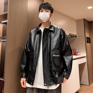 机车皮衣男春季翻领夹克工装刺绣外套潮流情侣款A266-PY007-P85图片