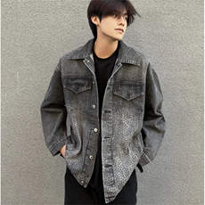 美式牛仔外套男高街翻领衬衣夹克秋oversize宽松上衣JK1062-P158，男装夹克，星座1103-3
