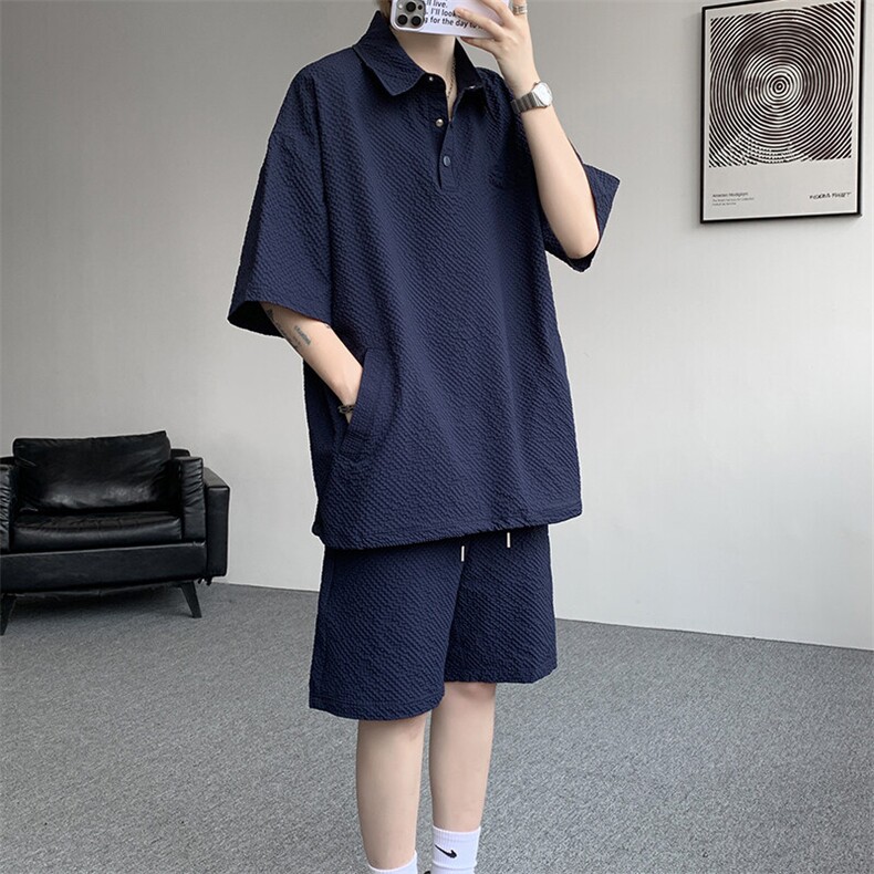 8XL-M日系工装短袖衬衫男夏季POLO衫t恤休闲运动套装TZ38004特P55，男装Polo衫，电商B312