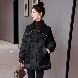 时尚编织海军娃娃领女冬季2024新款宽松休闲90白鸭绒羽绒服外套图片