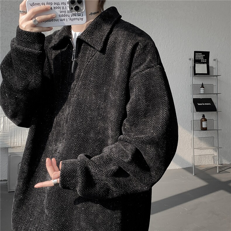 雪尼尔满天星半拉链翻领卫衣大码高级Polo衫外套LW610特P50加绒60,男装Polo衫,电商B215
