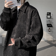 雪尼尔满天星半拉链翻领卫衣大码高级Polo衫外套LW610特P50加绒60，男装Polo衫，电商B215