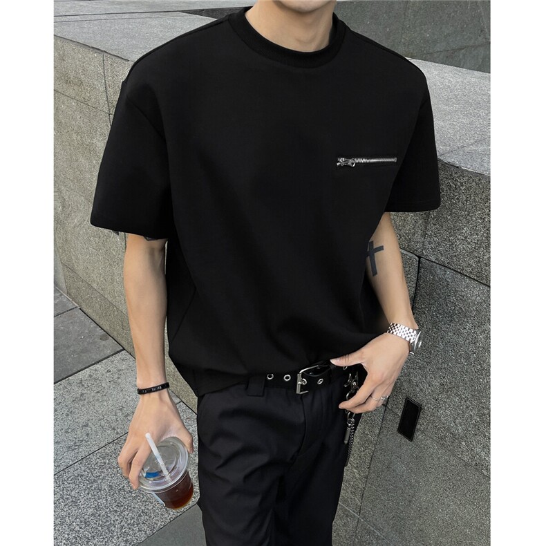 夏季新款圆领拉链设计短袖T恤T2565-特P35控58,男装T恤,电商A072