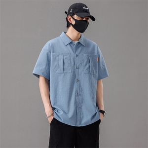 2505-P33大码控69美式休闲胖男生夏季潮牌开衫T恤图片