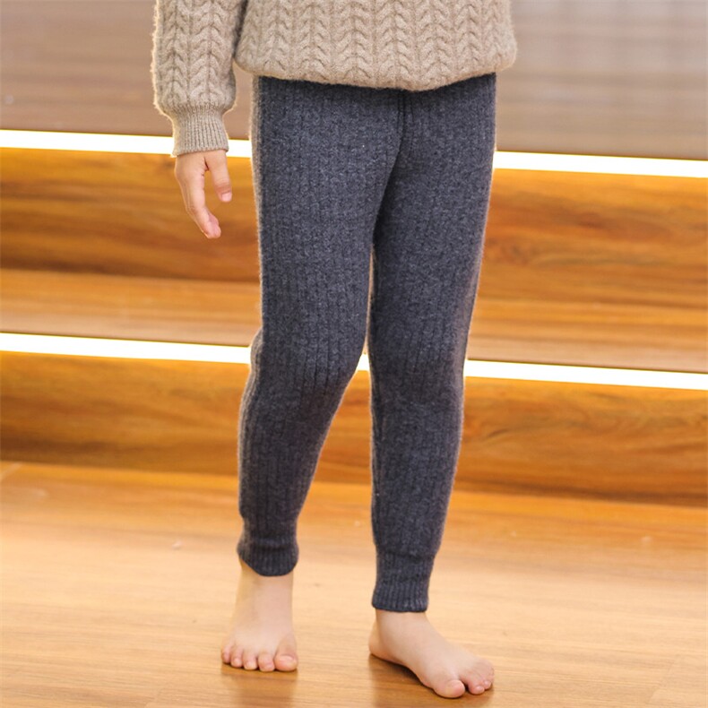 秋冬季保暖贴身纯澳毛90支抽条童裤打底裤男女，童装裤子，群鹿羊绒