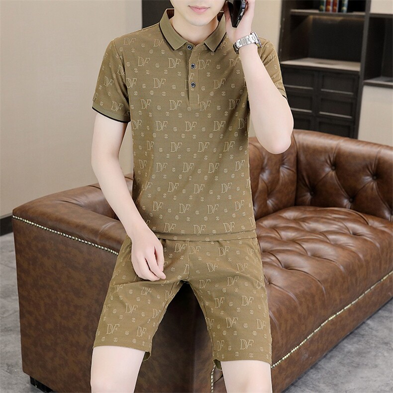中青年休闲男装翻领半袖T恤衫2023夏季新款男士polo衫薄款男套装,男装休闲套装,电商B212（原钱塘6029）