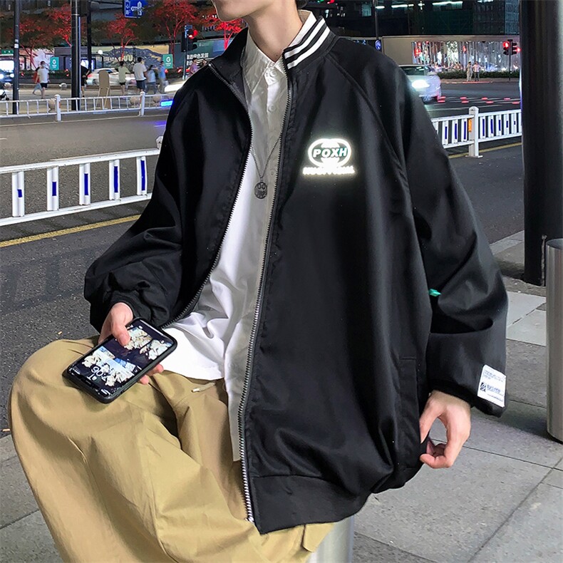 反光外套秋季港风宽松夹克潮牌ins百搭印花运动棒球服W1796-P40,男装夹克,星座512-4